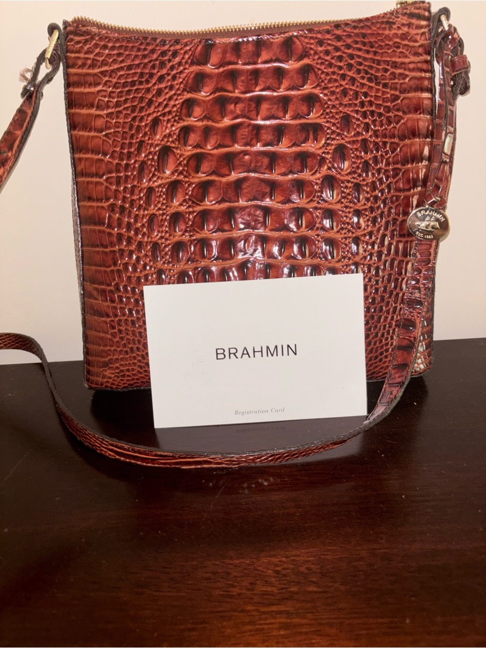 Brahmin Chestnut Croc-Embossed Leather Crossbody